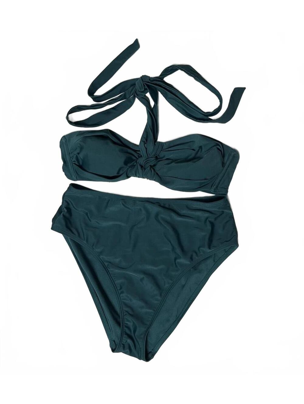Shade & Shore Emerald Green Retro High Waist Two Piece Bikini Swimsuit Size M